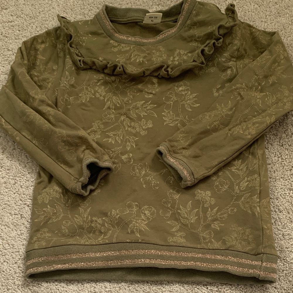 Olive Floral Ruffle Long-Sleeve Top - Kids